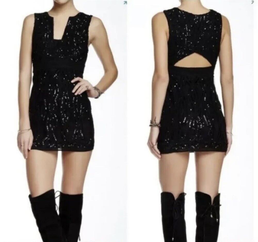BNWT Free People Snake Charmer Sequin Mini Dress Bodycon Size 2 Black $350